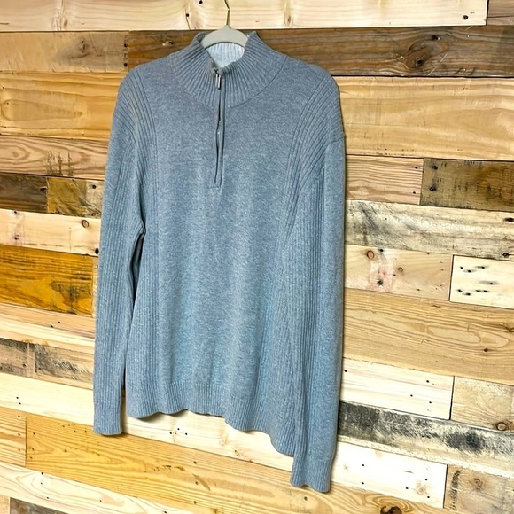 Calvin Klein size large gray mock neck quart zip sweater 100% cotton med weight - Picture 1 of 8